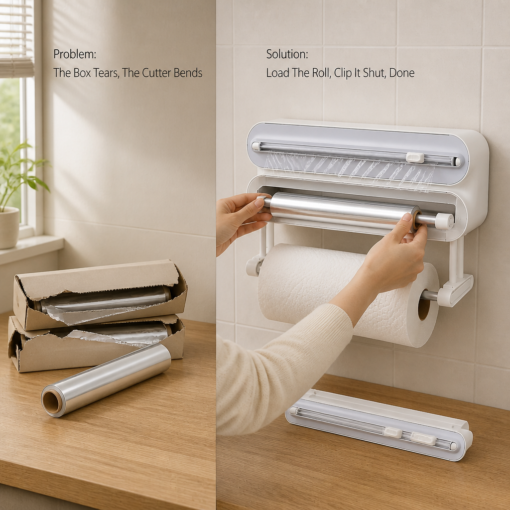 RollNest Kitchen Wrap Dispenser — problem_solution