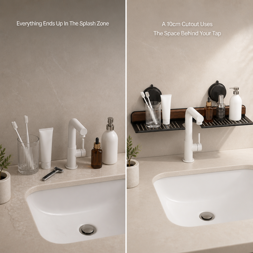 Vanora Walnut Sink Shelf — problem_solution