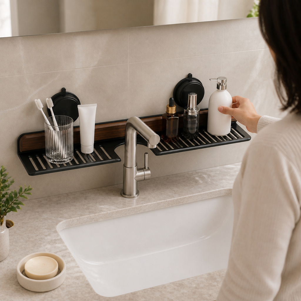 Vanora Walnut Sink Shelf — lifestyle