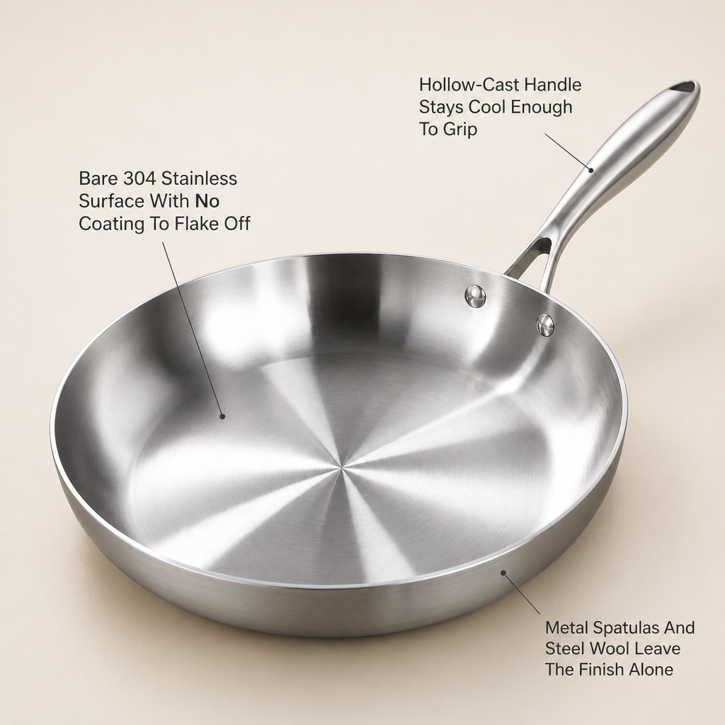 TrueForge Stainless Steel Fry Pan — feature_callout
