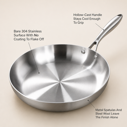 TrueForge Stainless Steel Fry Pan — feature_callout