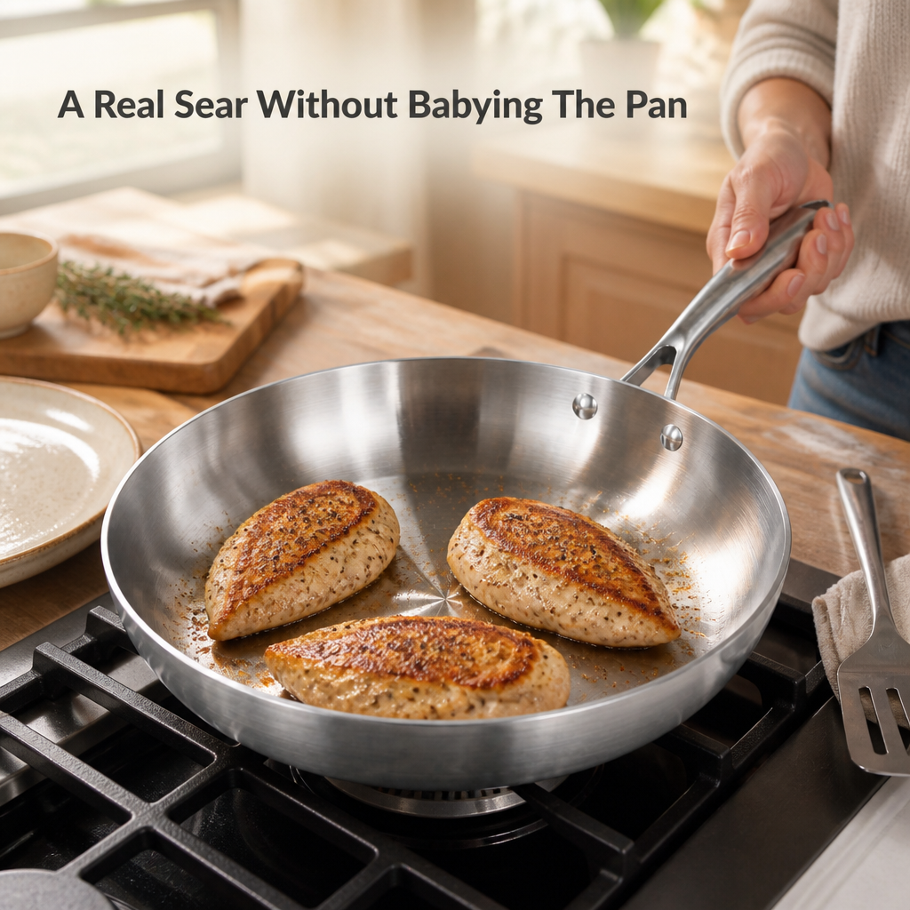 TrueForge Stainless Steel Fry Pan — benefit_visualization