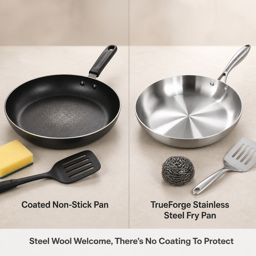 TrueForge Stainless Steel Fry Pan — comparison