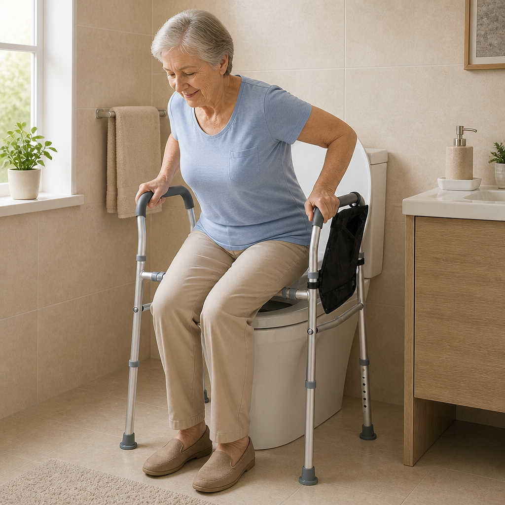 SteadyRise Raised Toilet Seat with Handles — lifestyle
