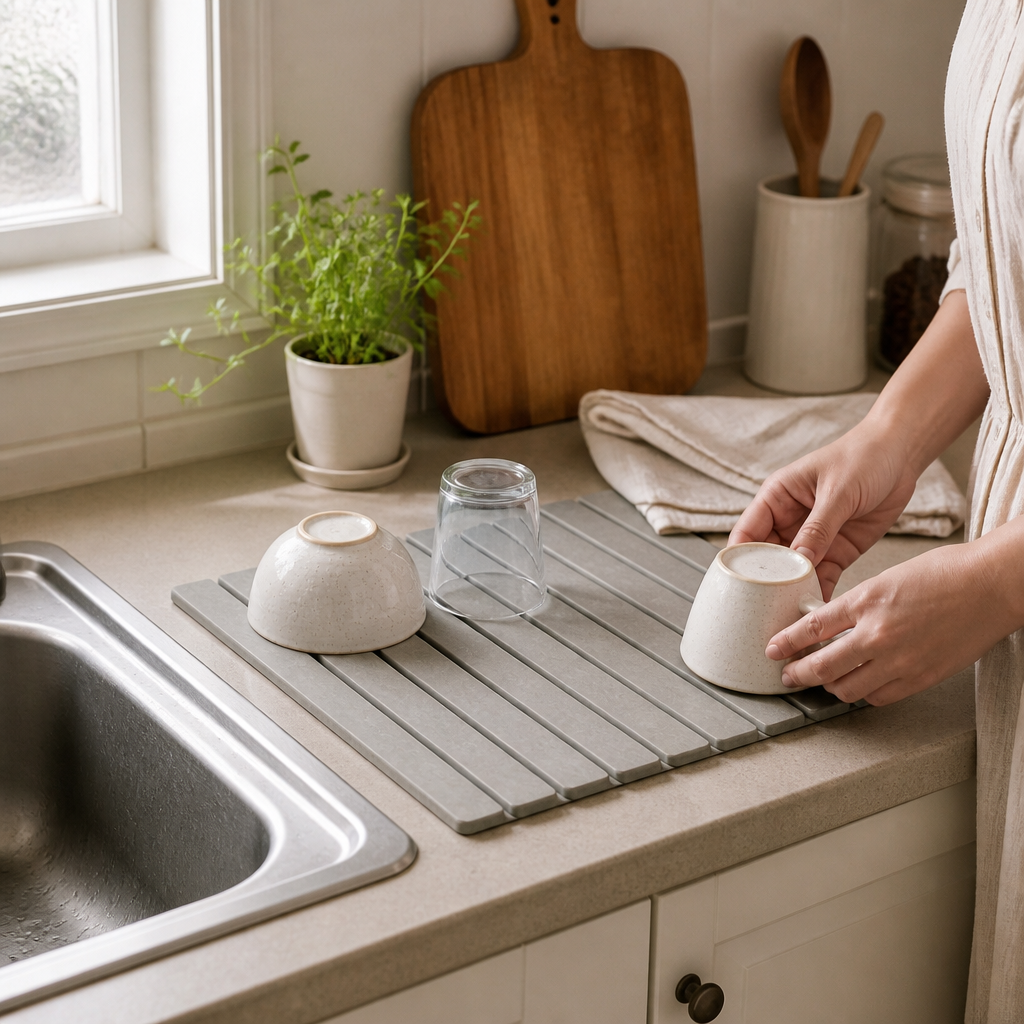 FoldStone Kitchen Drying Mat — lifestyle
