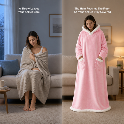 Hearthwrap Floor-Length Blanket Hoodie — problem_solution