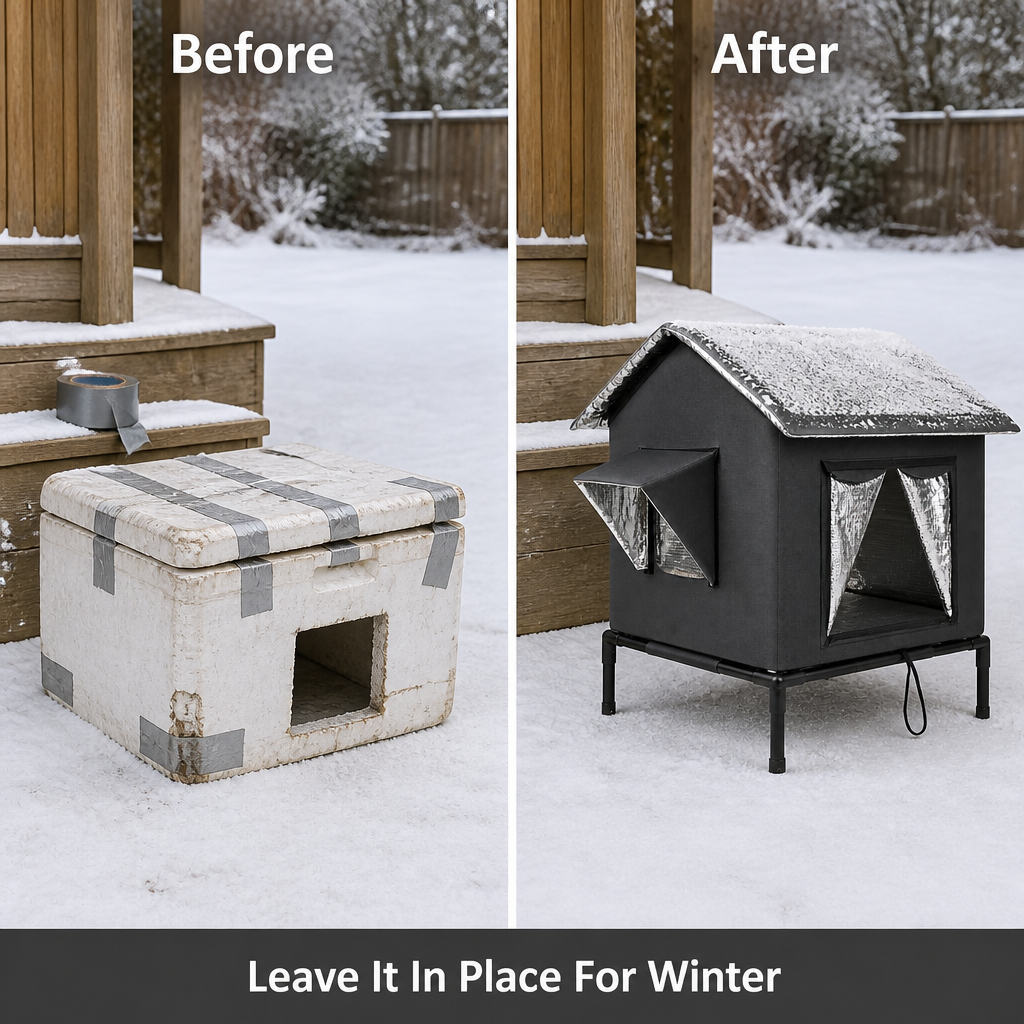 Hearthpaw Insulated Cat Shelter — before_after