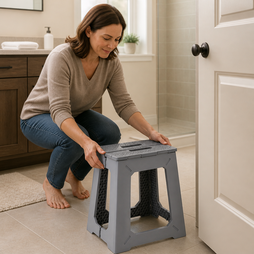 HexHold Folding Shower Stool — lifestyle
