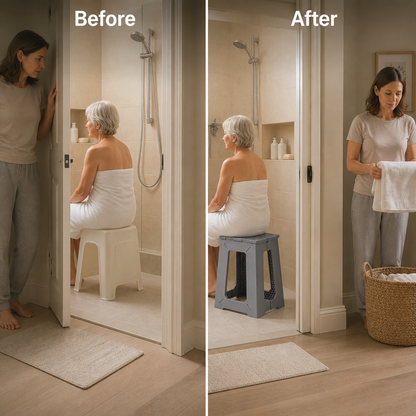 HexHold Folding Shower Stool — before_after